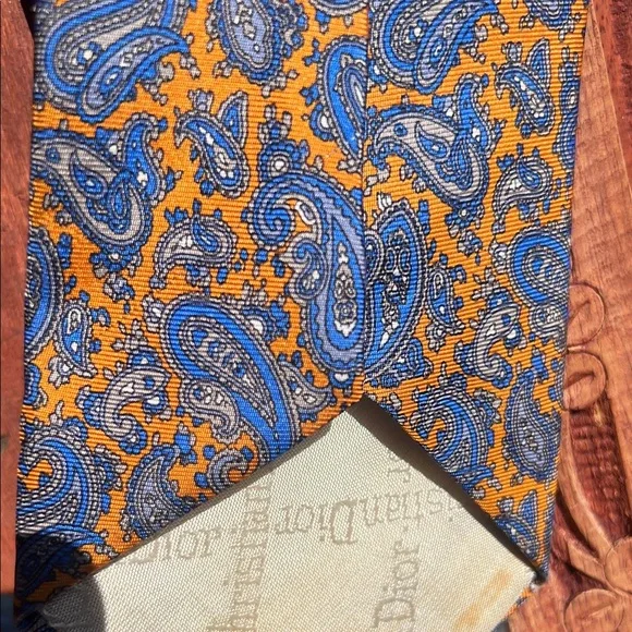 Vintage Dior Mustard and Blue Paisley Silk Tie - Picture 3 of 5